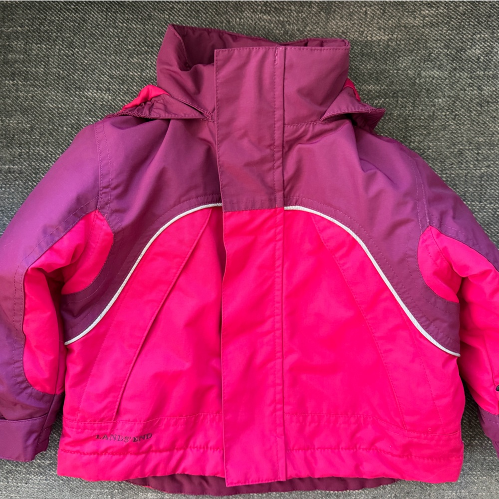 Lands' End Girls Bright Pink and Magenta Colorblock Puffer Jacket